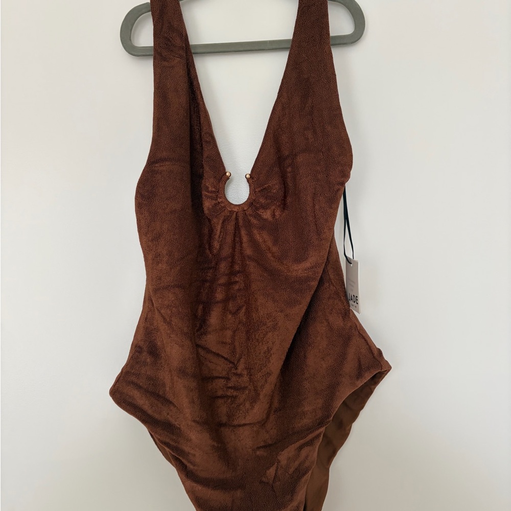 Brown One-Piece Swimsuit with Front Ring Detail